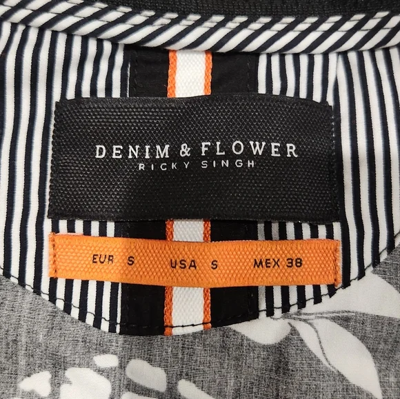 Denim And Flower Ricky Singh Black/White Floral Bomber Jacket. Size S. NWT - Picture 11 of 13